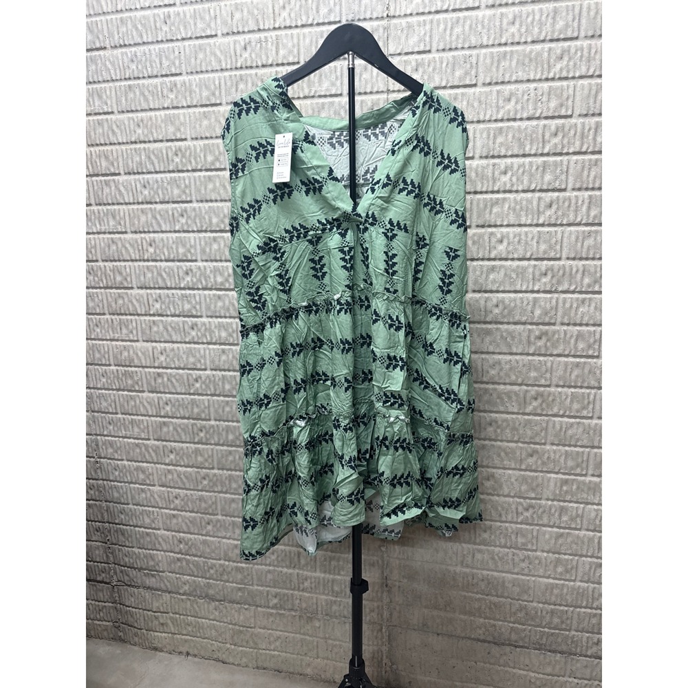 Cupshe Sage Green Tribal Print Tiered Sleeveless Mini‎ Dress XL New